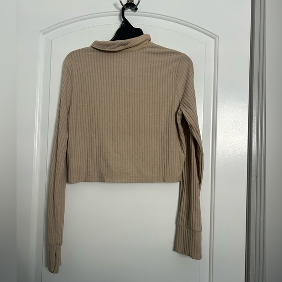 Madewell Brushed Rib Cropped Tan Ribbed Button-Up Top Cardigan Sweater size M - Picture 10 of 10